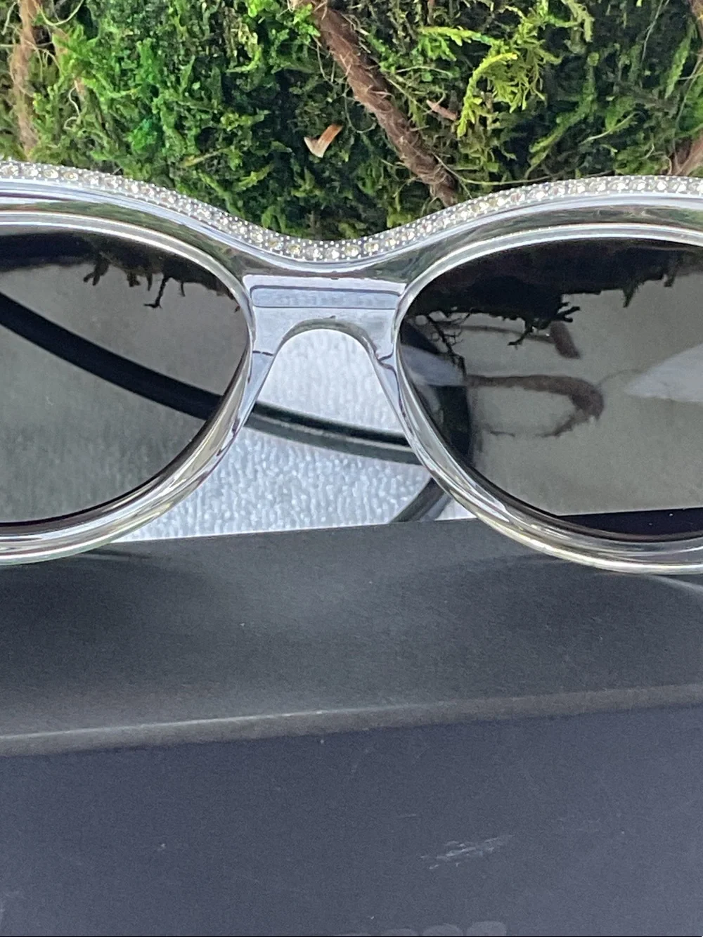 Crystal Cat-Eye Sunglasses with Silver Mirrored Lenses